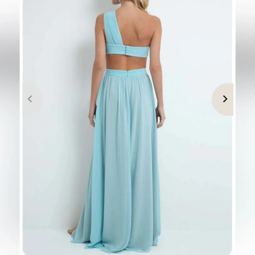PatBO NWT Flower Appliqué One Shoulder Gown- Island Blue - Picture 3 of 10